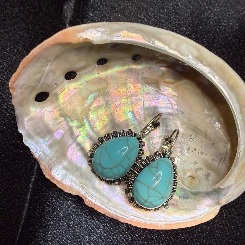 NWT Faux Turquoise Earrings. Just a touch of turquoise peeking out.